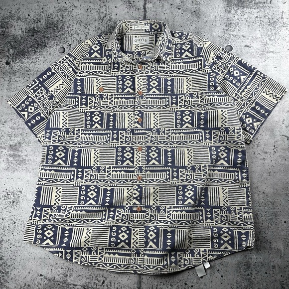 Orvis Other - VTG 90s Orvis Shirt Men Large Polynesian Hawaiian Button Up Camp Gray Tan Beach